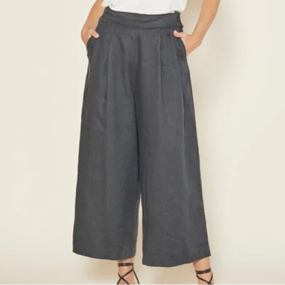 Outerknown Eclipse Navy Blue High Rise Wide Leg Linen Ankle Pant Women's Size 4